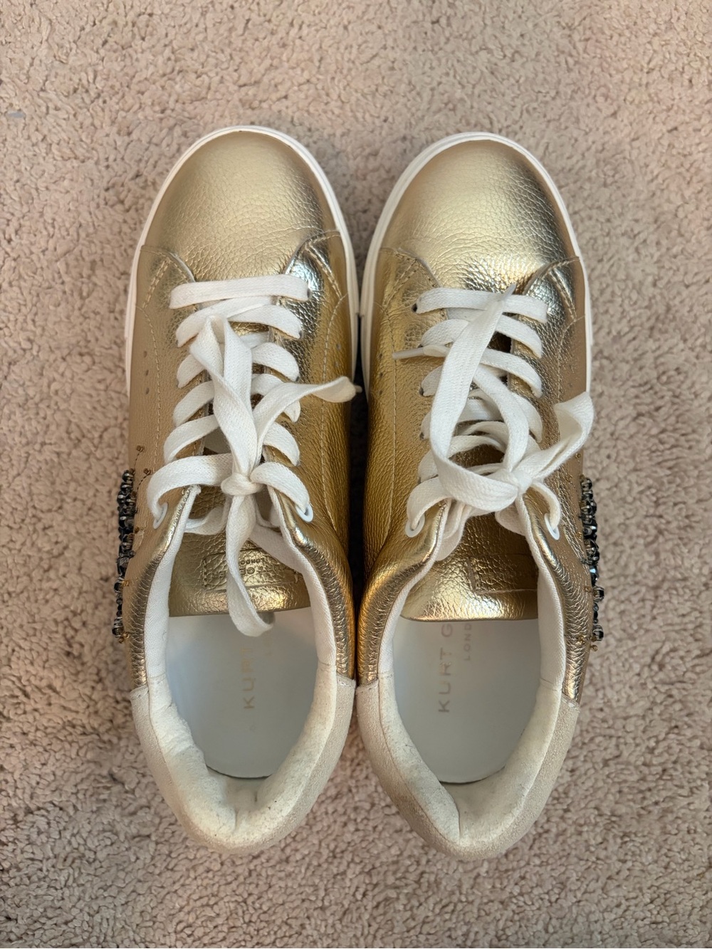 Kurt Geiger London Laney Eye Embellished Gold Leather Platform Sneakers Size 40 - Picture 6 of 12